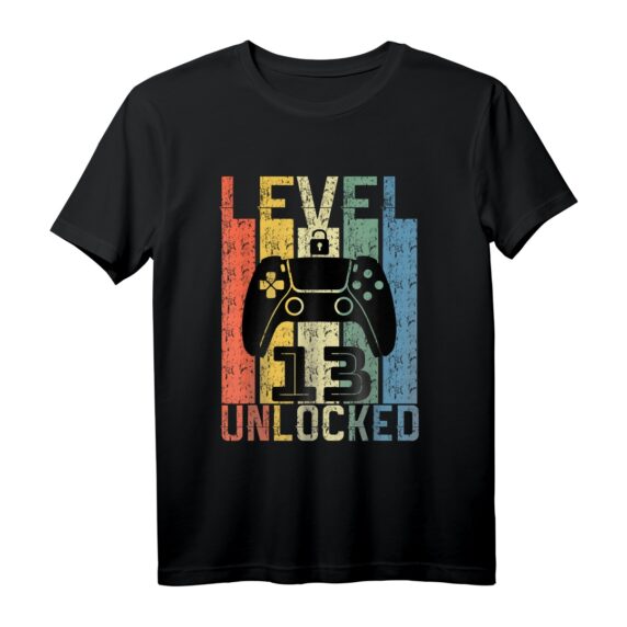 13. Geburtstag Gamer T-Shirt - Level 13 Unlocked, Lustiges Geschenk für Jungen und Mädchen zum Geburtstag