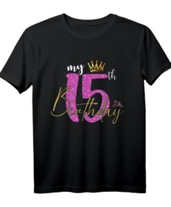 15. Geburtstag Mädchen Geschenk - Prinzessin Krone Kinder T-Shirt mit Leopardenmuster für Prinzessinnen-Party und Geburtstagsfeier
