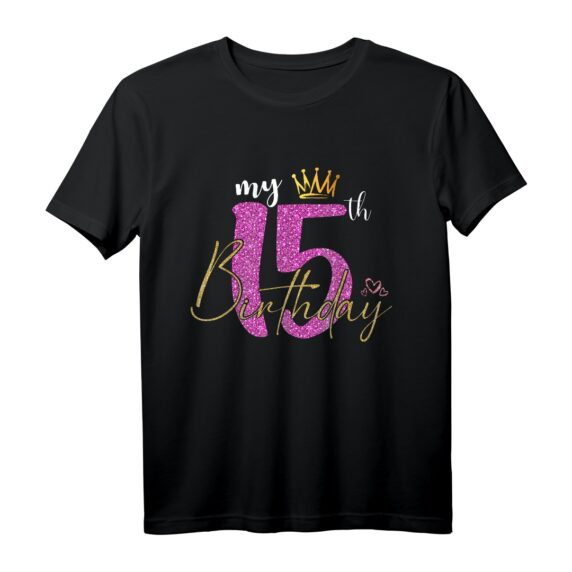 15. Geburtstag Mädchen Geschenk - Prinzessin Krone Kinder T-Shirt mit Leopardenmuster für Prinzessinnen-Party und Geburtstagsfeier