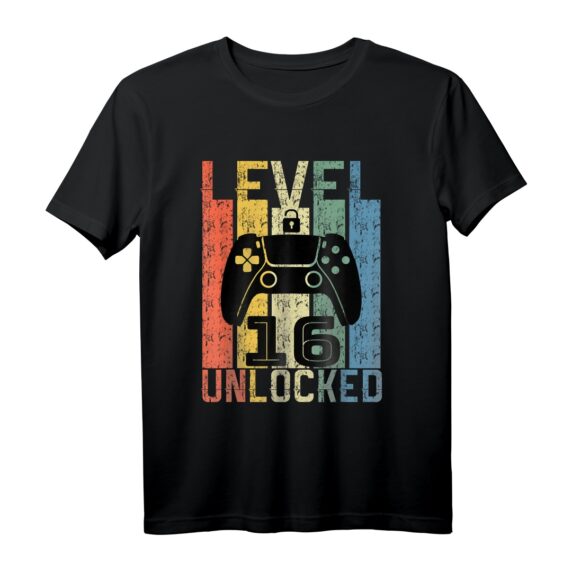 16 Geburtstag Shirt für Gamer - Level 16 Unlocked T-Shirt für Jungen und Mädchen zum Geburtstag, lustiges Geschenk für Gaming-Fans