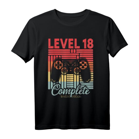 18 Jahre alt Geburtstag Zocker oder Gamer T-Shirt - Lustiges Geschenk mit Level 18 Complete Motiv für Gamer, Sohn oder Tochter