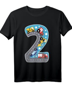 2. Geburtstag Kinder T-Shirt mit Zahl 2, Transportmotiven, klassisch geschnitten  Perfekt für den Kindergeburtstag