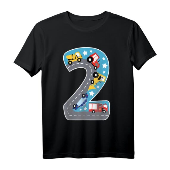2. Geburtstag Kinder T-Shirt mit Zahl 2, Transportmotiven, klassisch geschnitten  Perfekt für den Kindergeburtstag