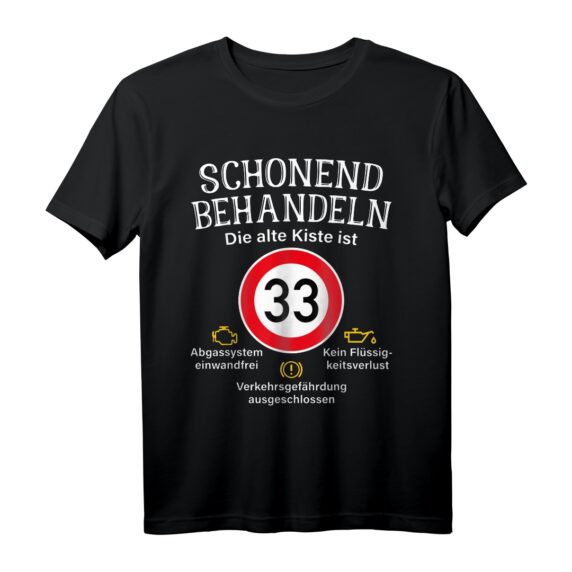 33. Geburtstag T-Shirt - Lustiges Spruchshirt für Männer und Jungen mit Tempo 33 & Oldtimer-Motiv