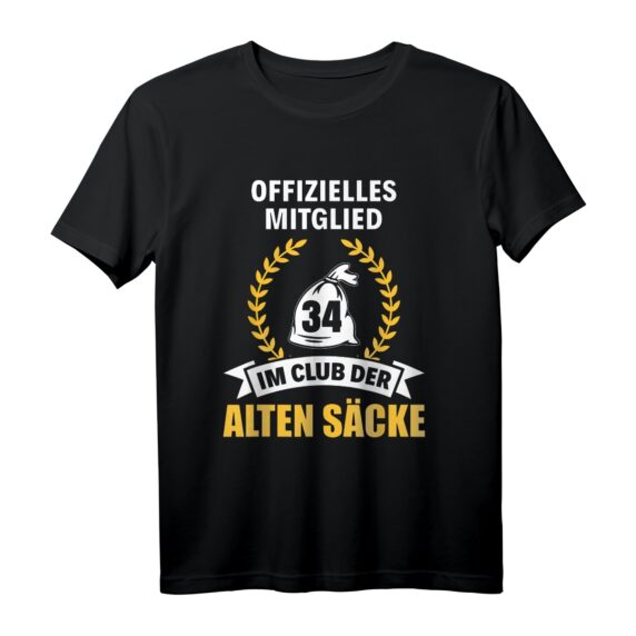 34 Jahre Alter Sack Club T-Shirt  Lustiges Geburtstagsoutfit und Geschenk für Männer zum 34. Geburtstag