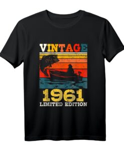 60 Jahre alt Angeln Fischer T-Shirt - Vintage 1961 Geburtstag Geschenk für Männer und Jungen, perfekt für Angler & Fischer-Omas & -Opas