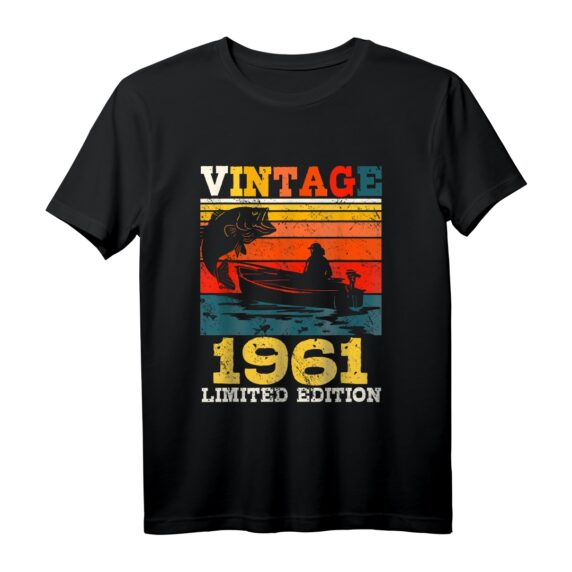 60 Jahre alt Angeln Fischer T-Shirt - Vintage 1961 Geburtstag Geschenk für Männer und Jungen, perfekt für Angler & Fischer-Omas & -Opas