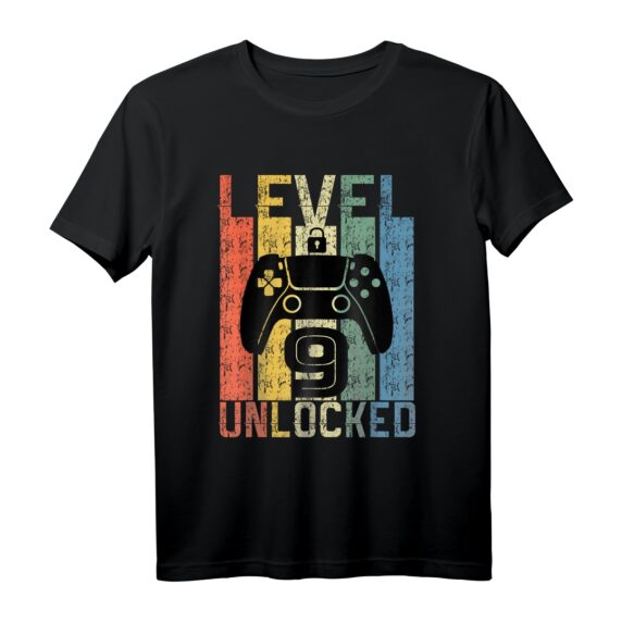 9. Geburtstag Shirt für Gamer - Level 9 Unlocked T-Shirt für Jungen und Mädchen, lustiges Geburtstagsgeschenk zum 9. Geburtstag
