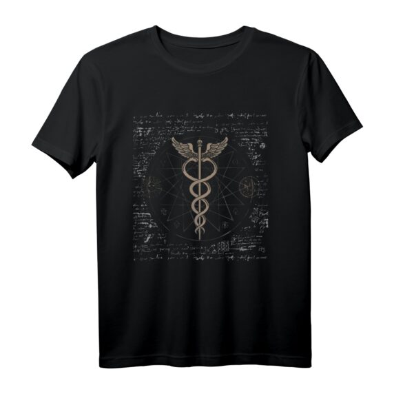 Altes griechisches T-Shirt mit Caduceus, Hermes & Mystischen Symbolen - Esoterik, Magie & Antike Mythologie