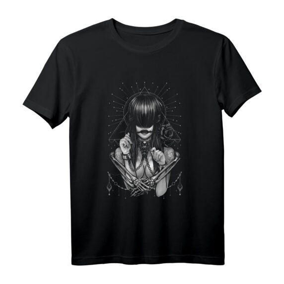 Ästhetisches Mädchen mit Blume & Skelett - Soft Grunge Horror T-Shirt für Damen mit klassischem Schnitt