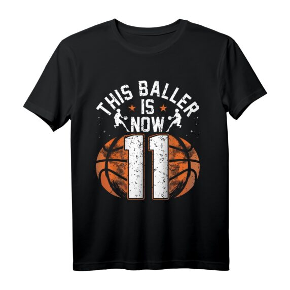 Basketball T-Shirt für Jungen zum 11. Geburtstag - Klassisch geschnitten, doppelt genähter Saum
