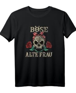 Böse Alte Frau - Totenkopf Vintage Biker T-Shirt für Frauen mit Haarband, Knochen & Blitzen - Perfekt für Biker, Motorradfahrerinnen & Tattoos