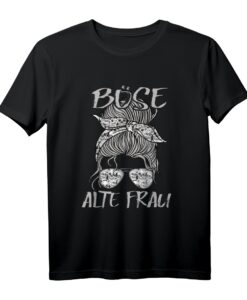 Böse Alte Frau T-Shirt mit Messy Bun und Totenkopf Muster  Cooles Tattoo-Design Geschenk für Damen