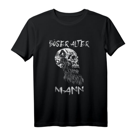 Böser Alter Mann Wikinger Totenkopf Skull Papa Opa T-Shirt - Cooles Vintage Design für Rocker, Motorradfans & Liebhaber nordischer Mythologie