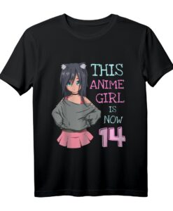 Geburtstags T-Shirt für 14-Jährige Mädchen - Kawaii Anime Girl Design mit Katzenohren für Kinder und Erwachsene