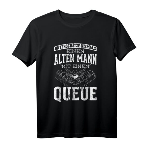 Herren Alter Mann Mit Einem Queue Billard Spieler Snooker Billard T-Shirt  Lustiges Geschenk für Rentner und Billardfans