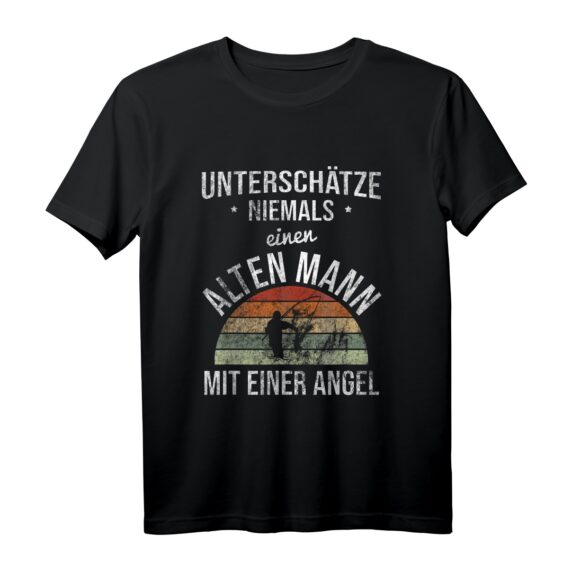 Herren Alter Mann Mit Einer Angel Rentner Fischen Angeln T-Shirt - Lustiges Angelmotiv für Rentner und Angelliebhaber