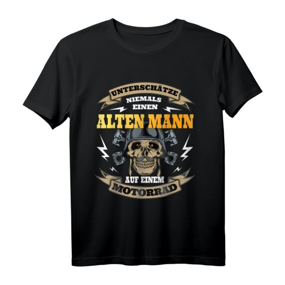 Herren Unterschätze niemals Alten Mann auf Motorrad T-Shirt  Perfekt für Motorradtreffen, Vatertag & Ruhestand mit Totenkopf Style