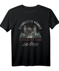 Herren 'Unterschätze niemals einen alten Mann auf Skiern' Bergwelt T-Shirt  Lustiges Geschenk für Skifahrer, Bergfans & Wintersportliebhaber