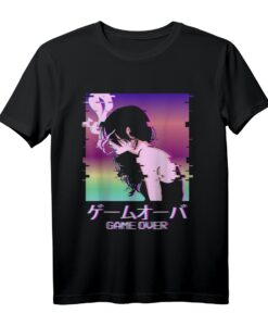 Japanese Vaporwave Anime Girl T-Shirt - Game Over Indie Alt Aesthetic für Otaku, E-Girls & Streetwear Fans, Perfekt für Retro & Edgy Japan Style
