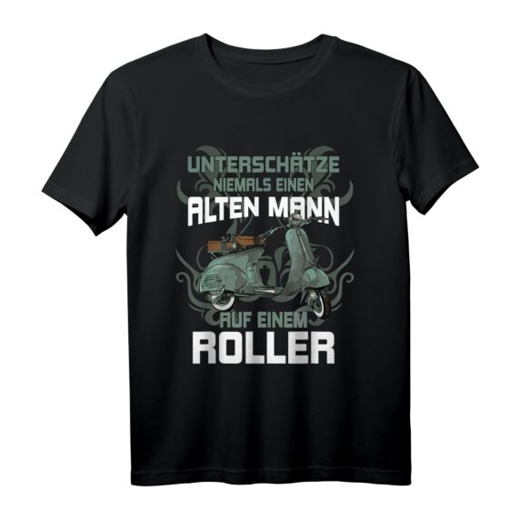 Unterschätze niemals einen alten Mann auf einem Roller T-Shirt - Lustiges Geschenk für Scooter, Mofa oder Moped Fahrer zum Geburtstag oder Weihnachten