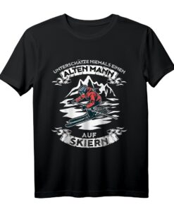 Unterschätze niemals einen alten Mann auf Skiern T-Shirt  Lustiges Geschenk für Skifahrer, Väter, Freunde & Kollegen zu Geburtstag oder Weihnachten
