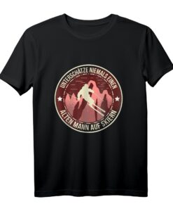 Unterschätze Niemals Einen Alten Mann Auf Skiern T-Shirt  Lustiges Skifahrer Geschenk für Rentner und Wintersportler