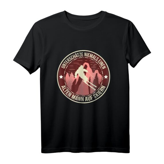Unterschätze Niemals Einen Alten Mann Auf Skiern T-Shirt  Lustiges Skifahrer Geschenk für Rentner und Wintersportler