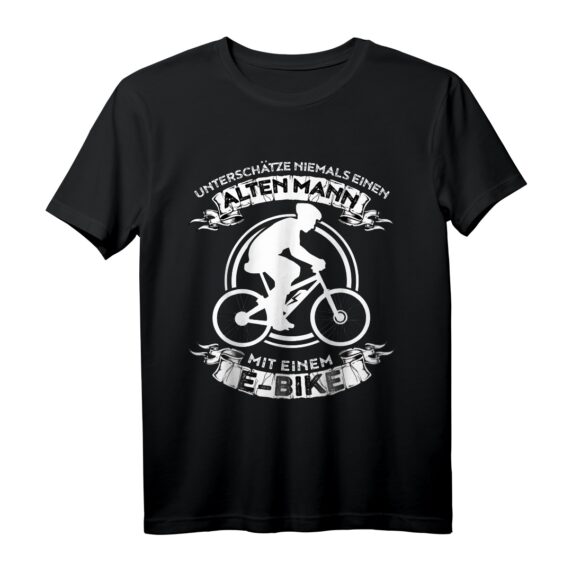 Unterschätze niemals einen alten Mann mit E-Bike T-Shirt  Lustiges Fahrradshirt für Väter, Freunde & E-Biker als Geschenk zum Geburtstag oder Weihnachten