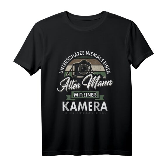 Unterschätze Niemals Einen Alten Mann Mit Kamera T-Shirt  Lustiges Fotografie Motiv für Hobby- und Profi-Fotografen als Geschenkidee