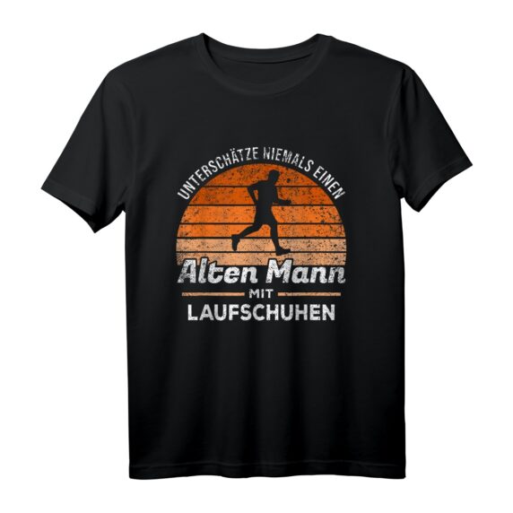 Unterschätze niemals einen alten Mann mit Laufschuhen - Witziges Laufshirt für Marathonläufer & Jogger, perfektes Geschenk für Läufer