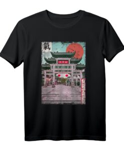 Vaporwave Japanisch Tokio Altstadt T-Shirt  Vintage Anime Kunst & Spirituelle Gebäude, Perfekt als Geschenk für Japan Fans & Kampfsportliebhaber