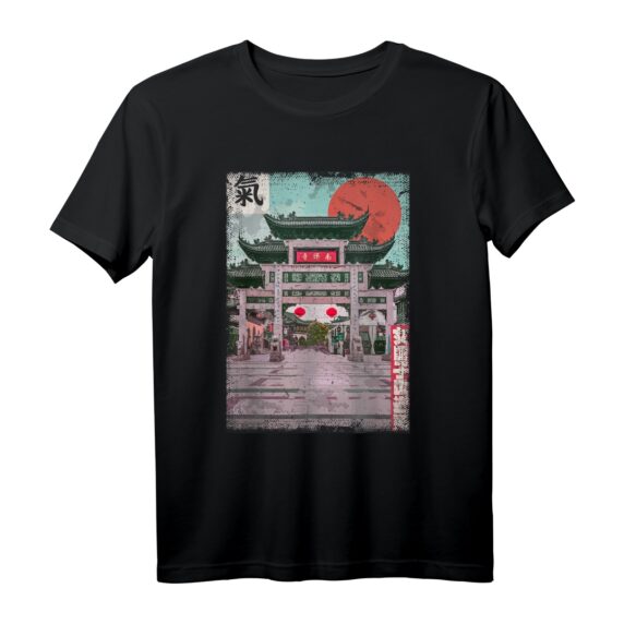 Vaporwave Japanisch Tokio Altstadt T-Shirt  Vintage Anime Kunst & Spirituelle Gebäude, Perfekt als Geschenk für Japan Fans & Kampfsportliebhaber